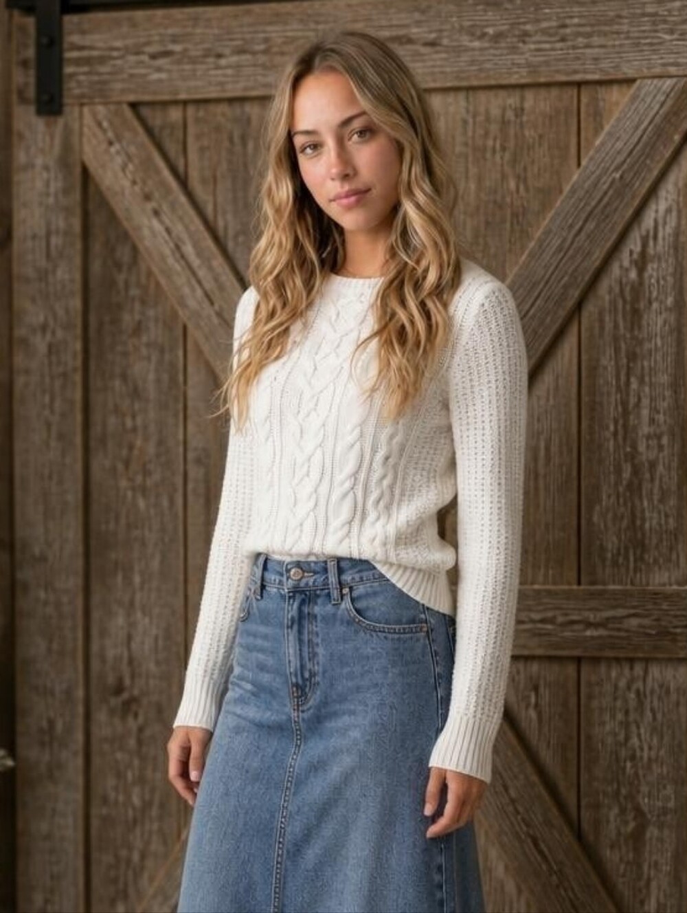 Ralph Lauren Cream Cable Knit Crewneck Sweater